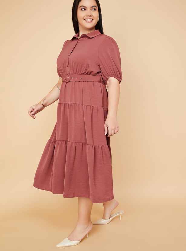 Women Textured Tiered Midi Dress