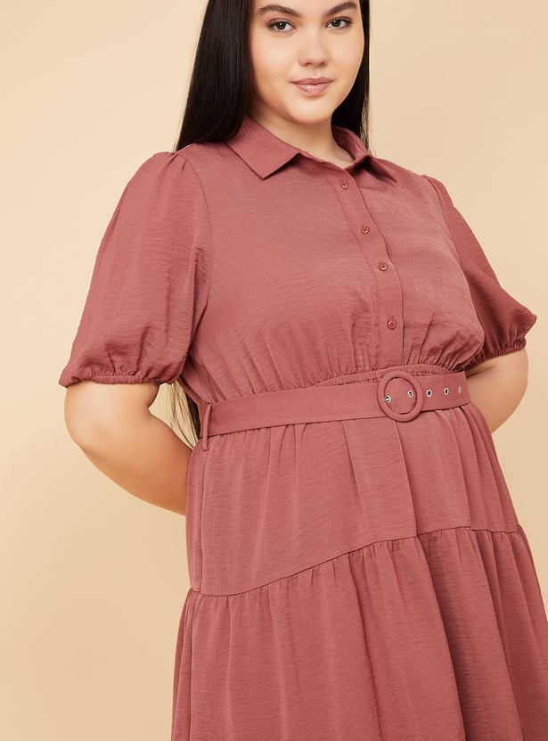 Women Textured Tiered Midi Dress