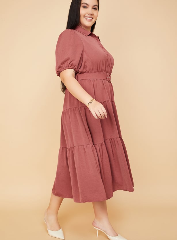 Women Textured Tiered Midi Dress