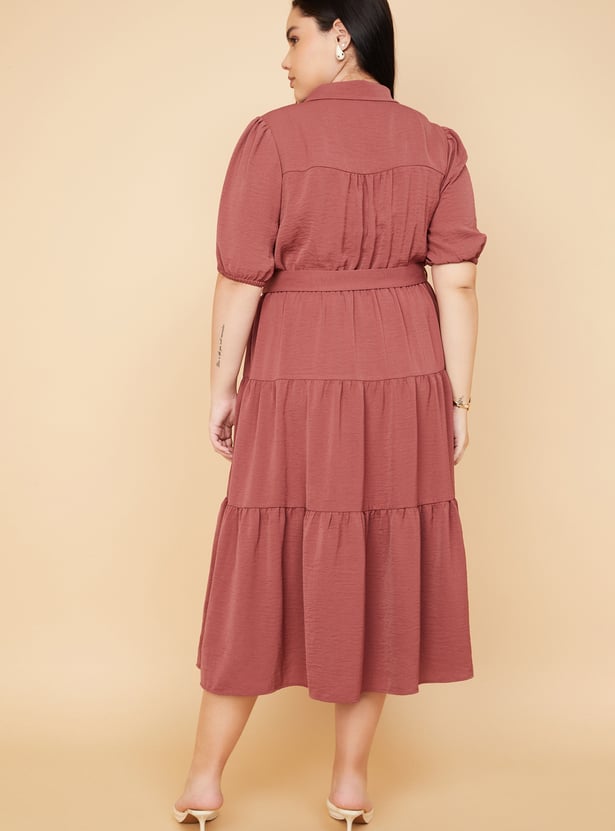 Women Textured Tiered Midi Dress