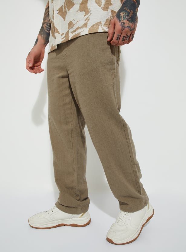 URB_N Men Textured Regular Fit Trousers