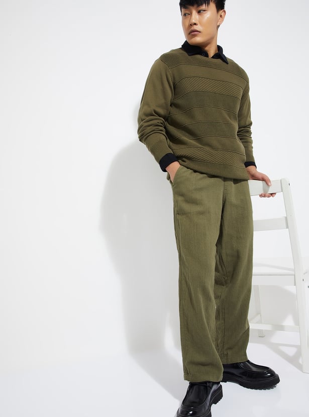 URB_N Men Textured Regular Fit Trousers