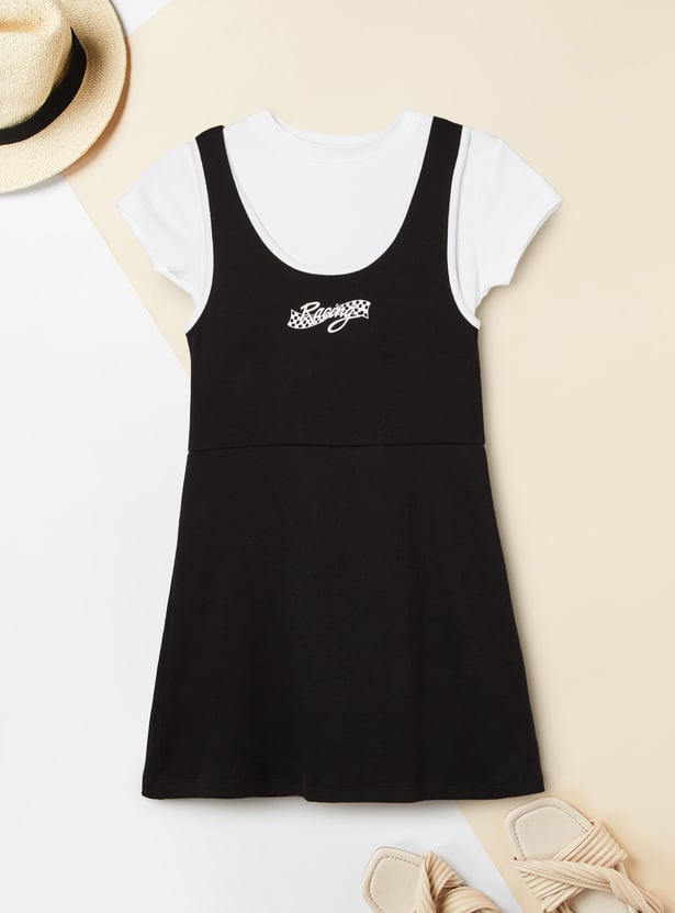 Girls Printed Dress with T-shirt