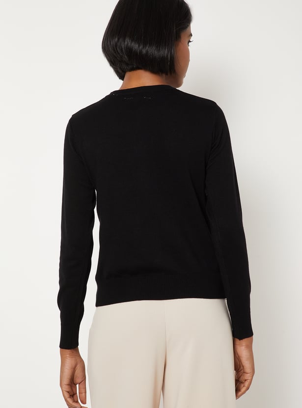 Women Knit Cardigan with Faux Pockets