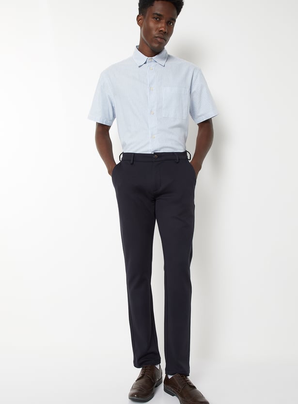 Men Textured Slim Fit Trousers