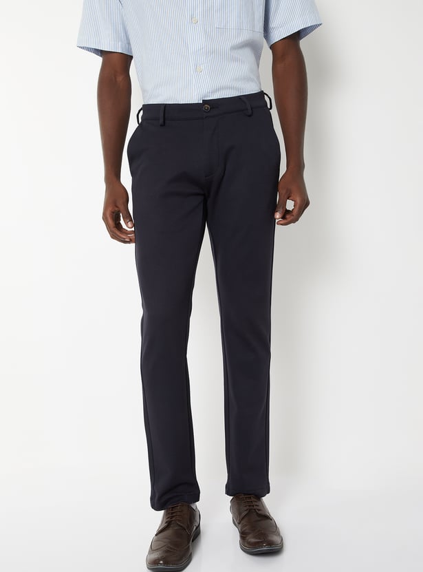 Men Textured Slim Fit Trousers