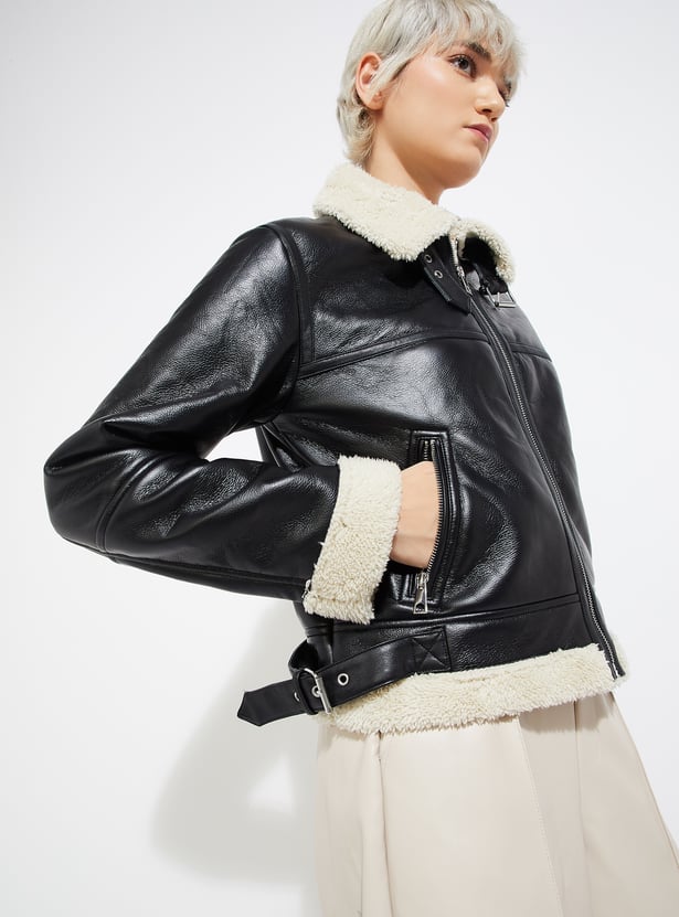 ALAYA F x URB_N Women Fur Lined Biker Jacket