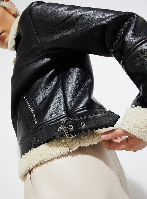ALAYA F x URB_N Women Fur Lined Biker Jacket