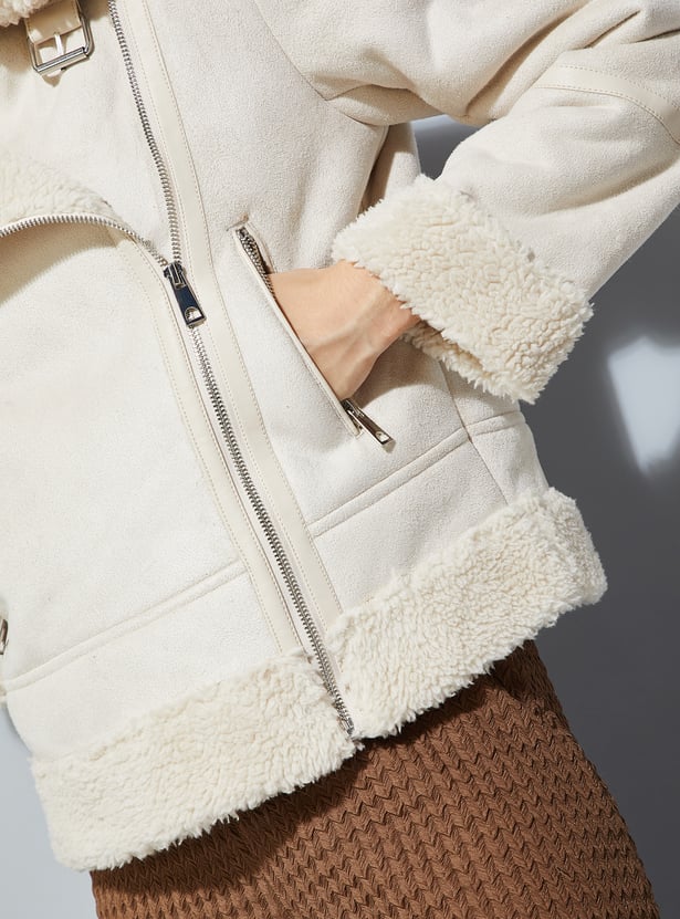 ALAYA F x URB_N Women Faux Fur Lined Biker Jacket