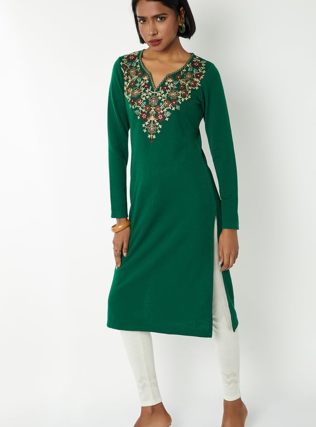 Women Embroidered Winter Kurta