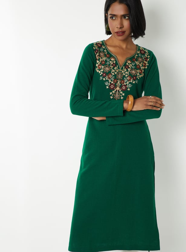 Women Embroidered Winter Kurta