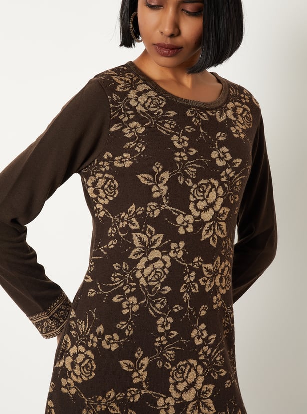 Women Floral Knit Straight Kurta