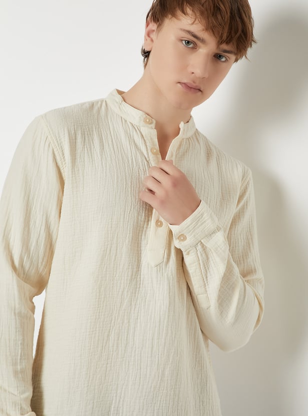 Men Textured Slim Fit Short Kurta