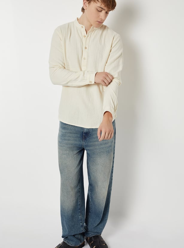 Men Textured Slim Fit Short Kurta