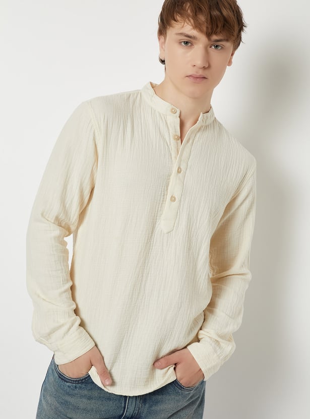 Men Textured Slim Fit Short Kurta