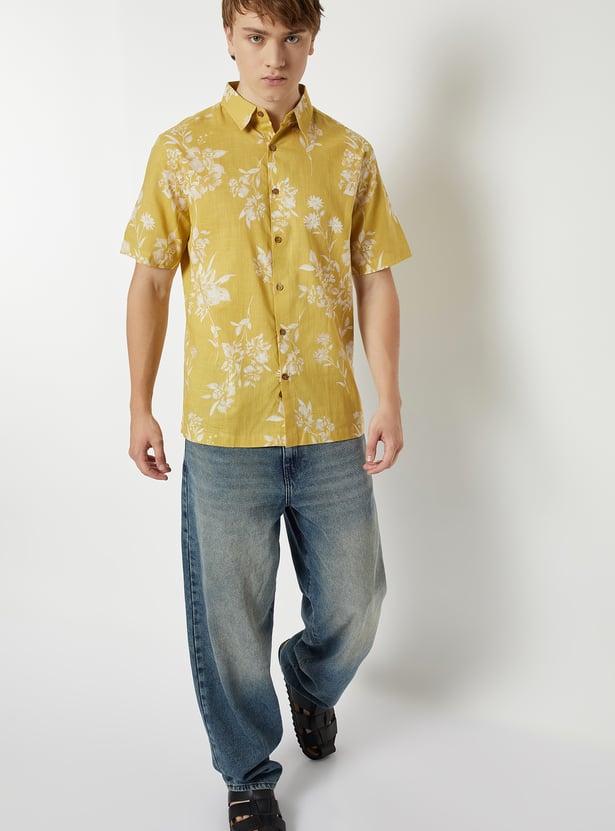 Men Floral Print Slim Fit Ethnic Shirt