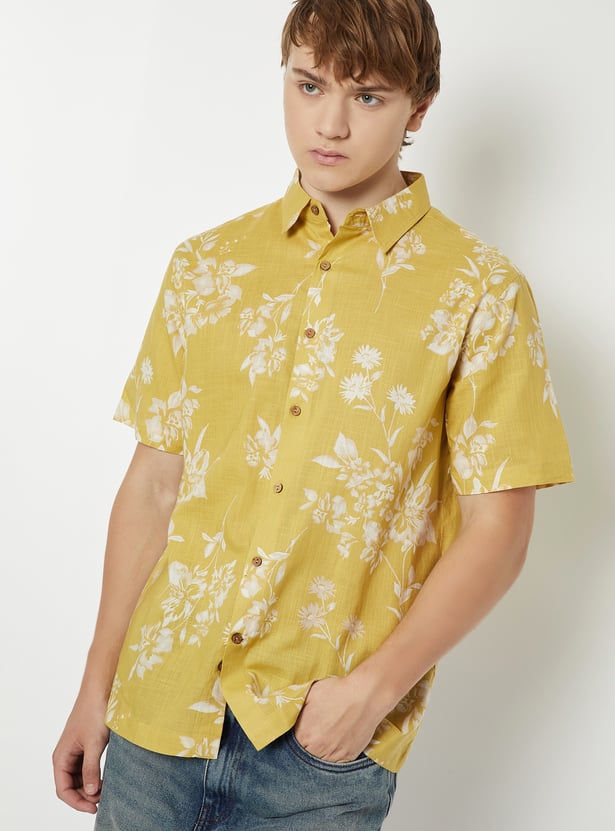 Men Floral Print Slim Fit Ethnic Shirt