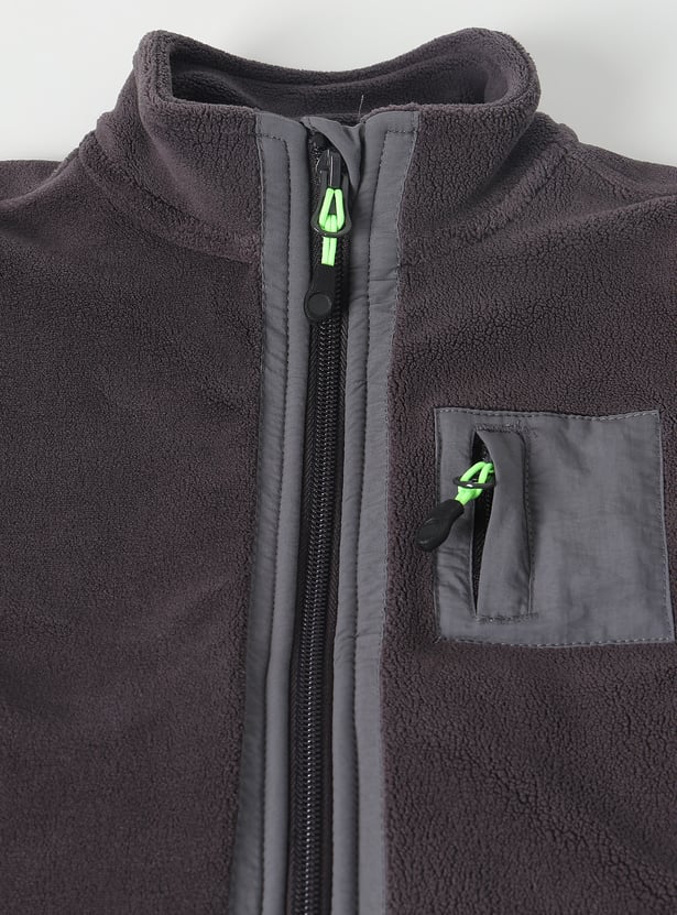 Boys Solid High Neck Jacket