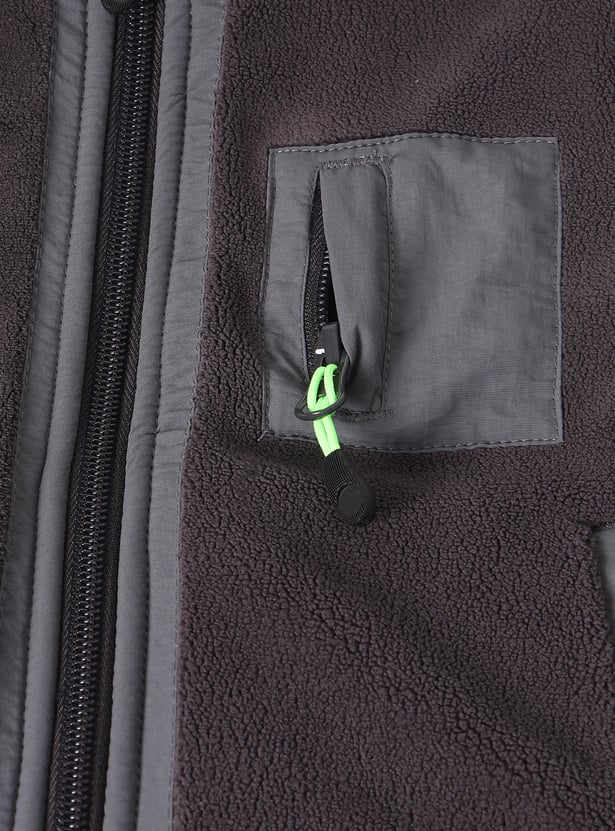 Boys Solid High Neck Jacket