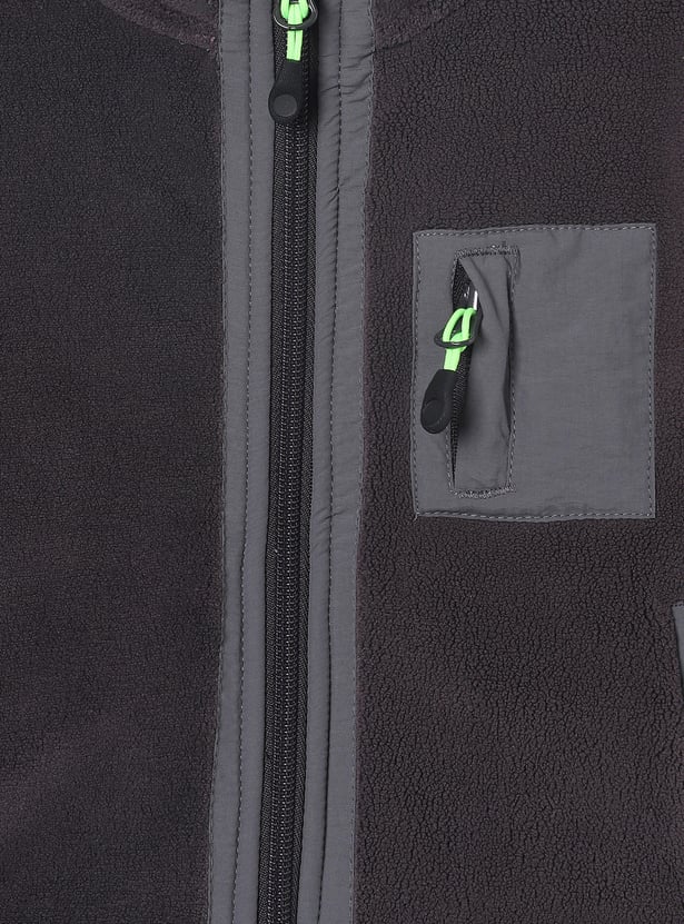 Boys Solid High Neck Jacket