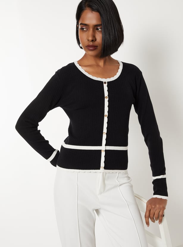 Women Scalloped Trim Knit Top