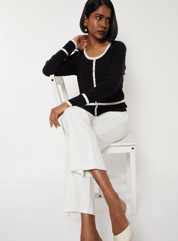 Women Scalloped Trim Knit Top