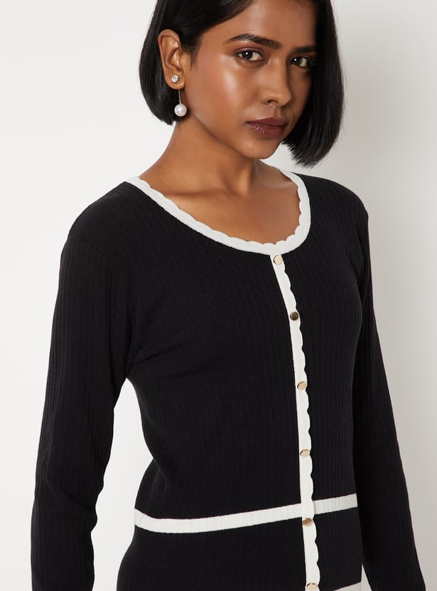 Women Scalloped Trim Knit Top