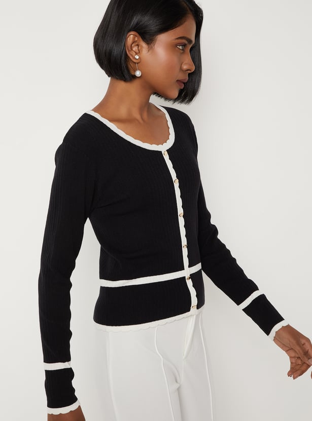 Women Scalloped Trim Knit Top