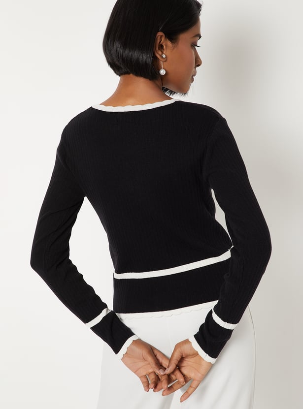 Women Scalloped Trim Knit Top