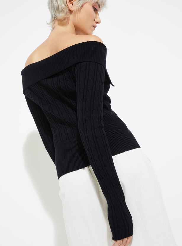 Women Knit Off Shoulder Jacket