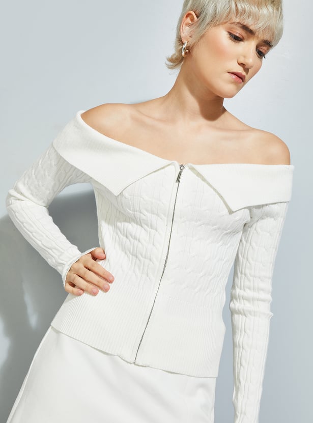 Women Knit Off Shoulder Jacket