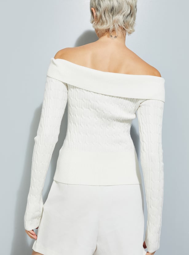 Women Knit Off Shoulder Jacket