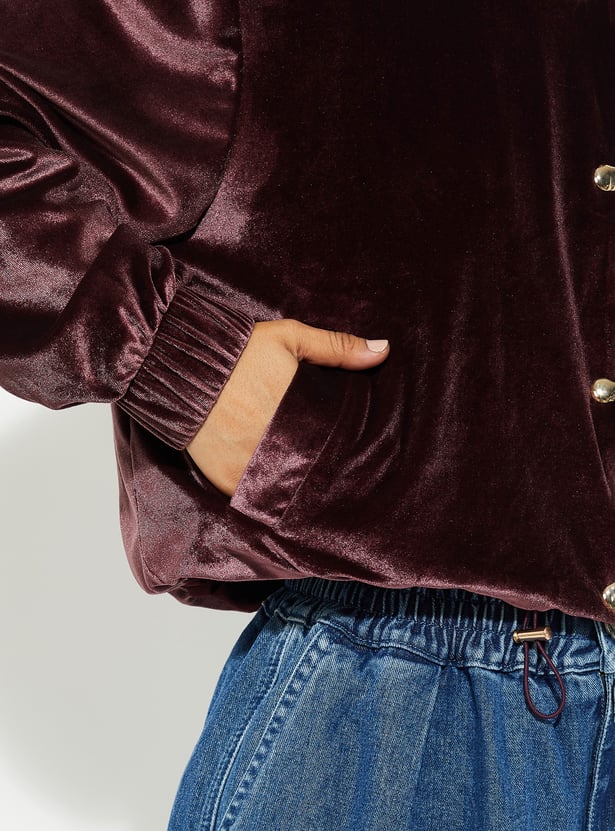 Buy URB_N Women Velour Jacket Online at just Rs. 1799.0