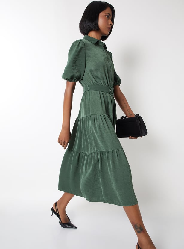 Women Textured Tiered Midi Dress