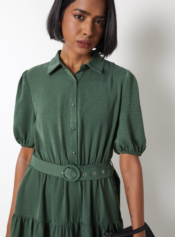 Women Textured Tiered Midi Dress