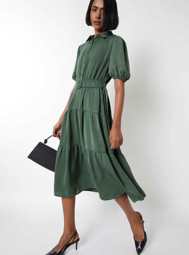 Women Textured Tiered Midi Dress