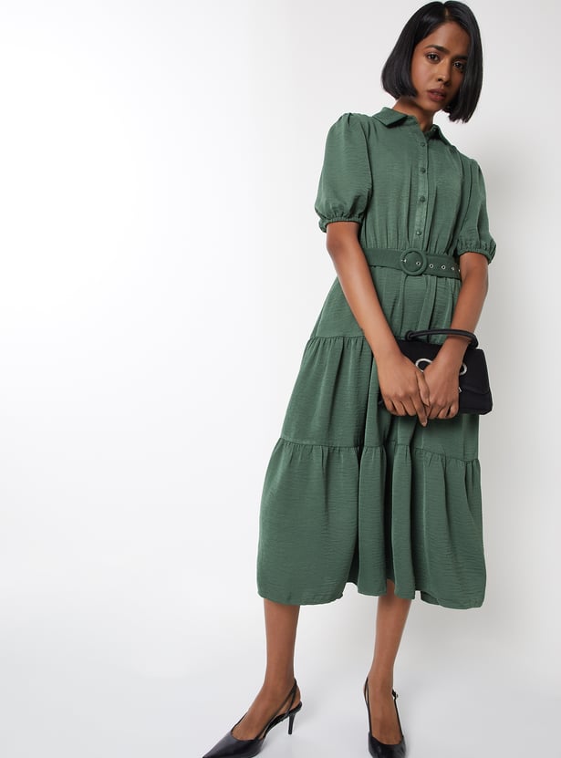Women Textured Tiered Midi Dress