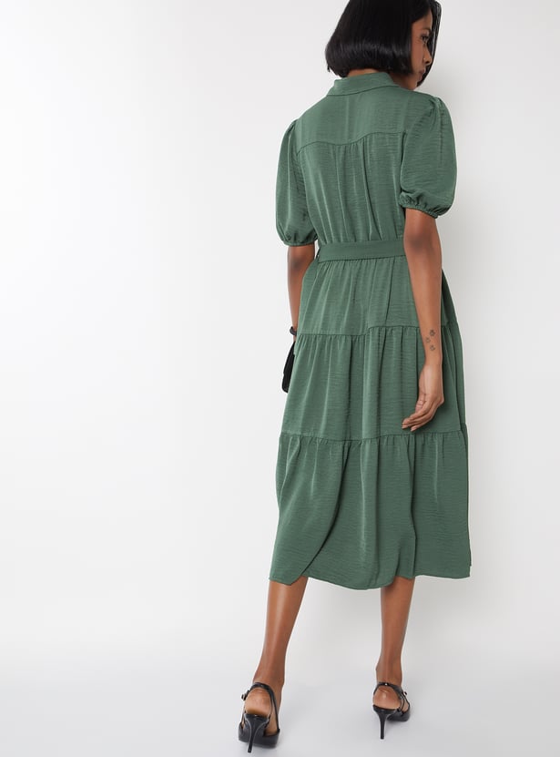 Women Textured Tiered Midi Dress