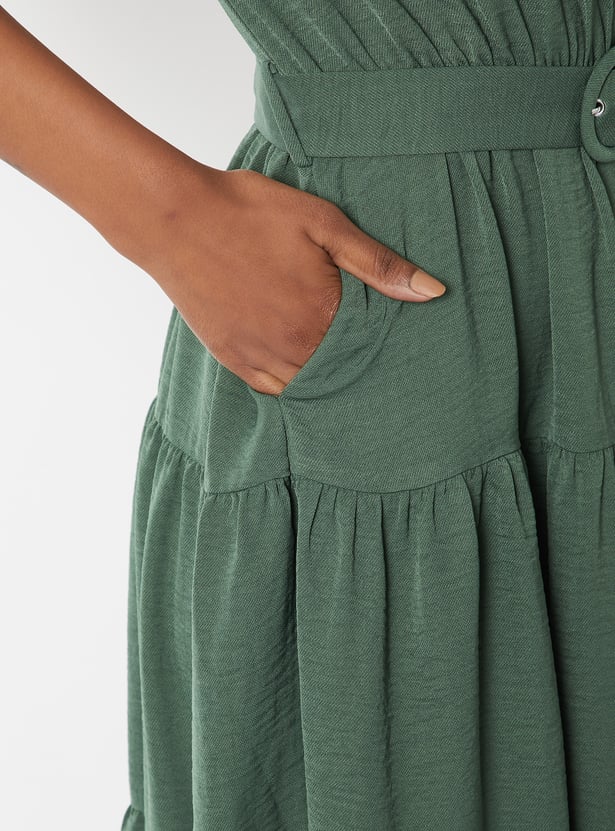 Women Textured Tiered Midi Dress