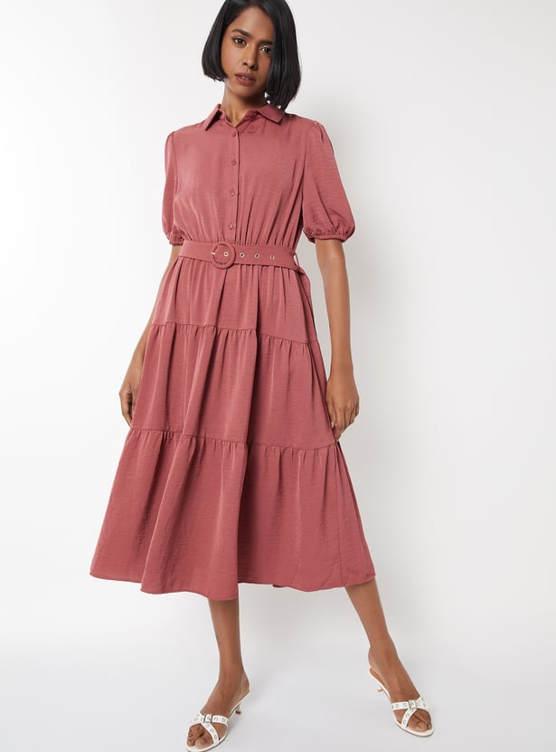 Women Textured Tiered Midi Dress