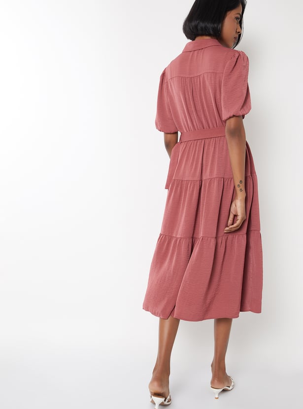 Women Textured Tiered Midi Dress