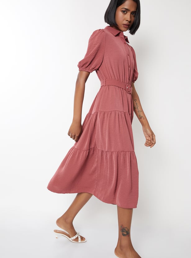 Women Textured Tiered Midi Dress
