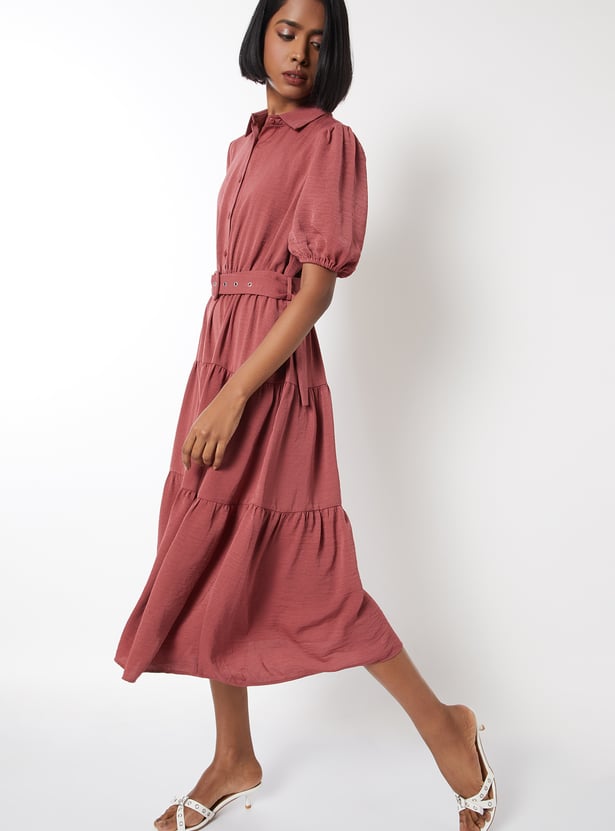 Women Textured Tiered Midi Dress
