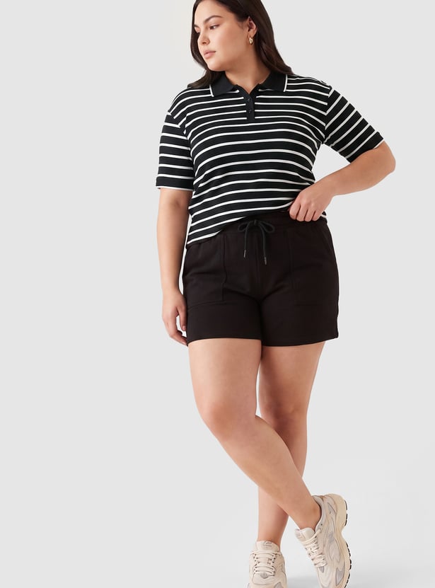 Women Striped Sports Polo T-shirt