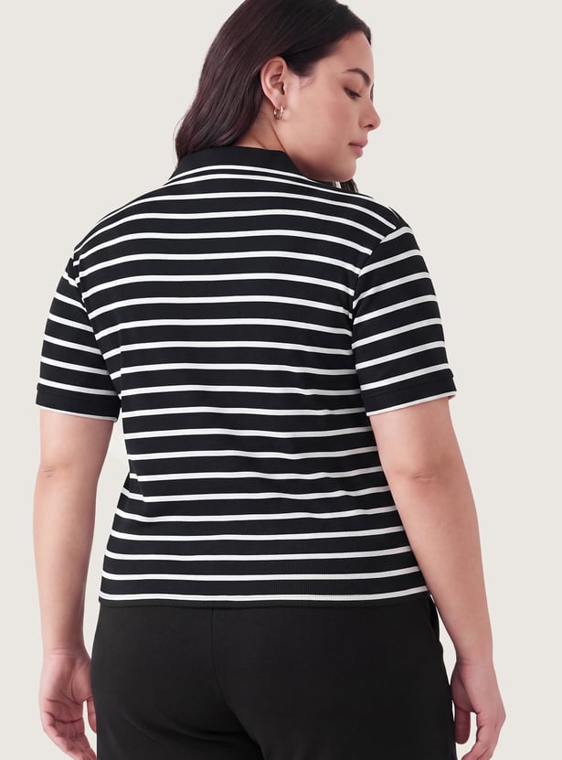 Women Striped Sports Polo T-shirt