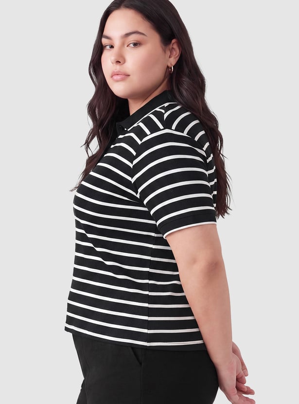 Women Striped Sports Polo T-shirt
