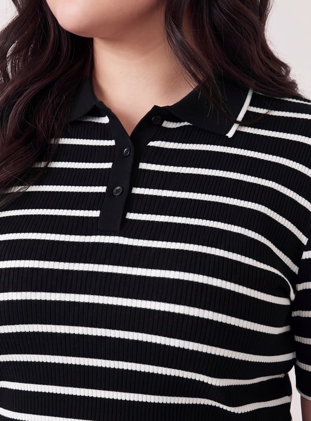 Women Striped Sports Polo T-shirt