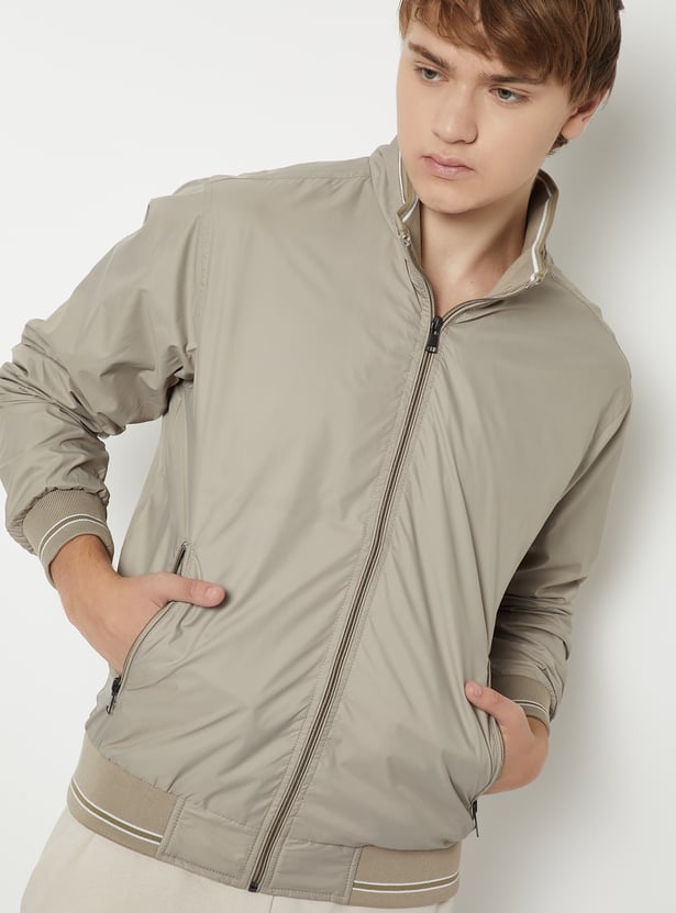 Men Solid Bomber Jacket