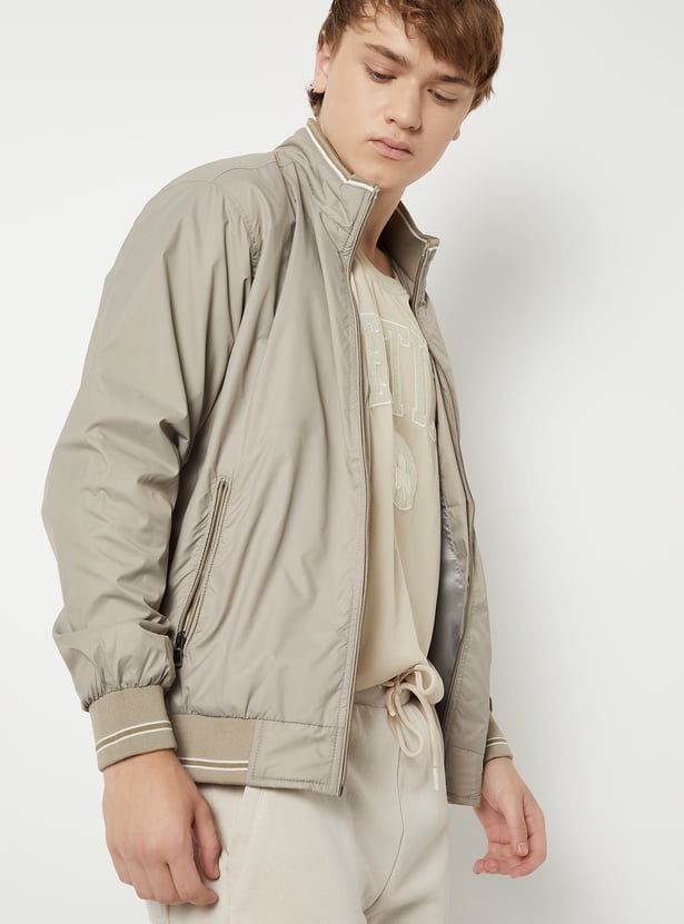Men Solid Bomber Jacket
