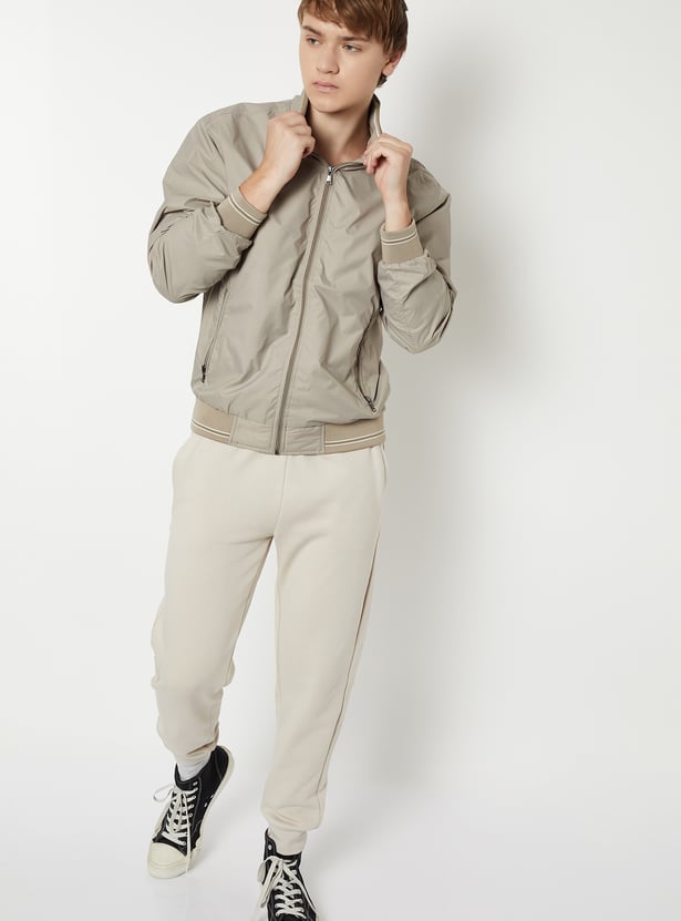 Men Solid Bomber Jacket